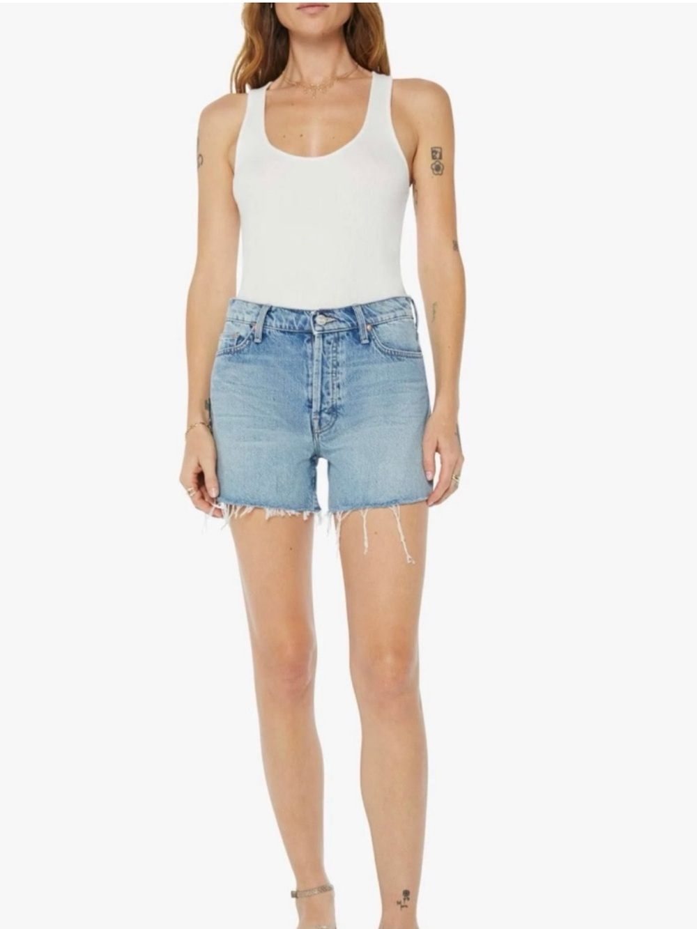 MOTHER Superior The Skipper Short N Long Fray Denim Shorts in 29/8